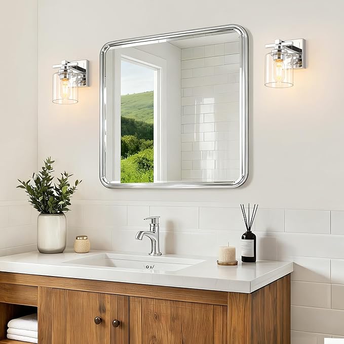 1 Light Modern Bathroom Light Fixtures Over Mirror, Chrome Vanity Lights for Bathroom Wall Sconces with Clear Glass Shades, E26 Socket (Bulbs Not Included)