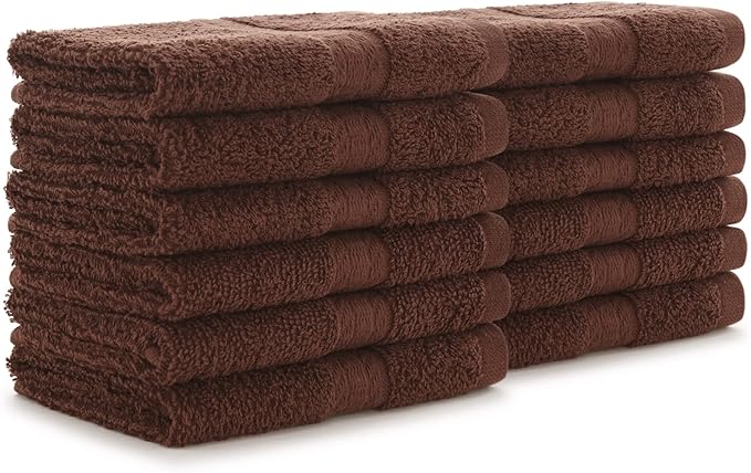Arkwright True Color Solid Wash Cloths - Soft 100% Cotton Washcloths 12 Pack - Lightweight 475 GSM, Absorbent & Quick Dry for Face and Body, 12 x 12 in, Brown