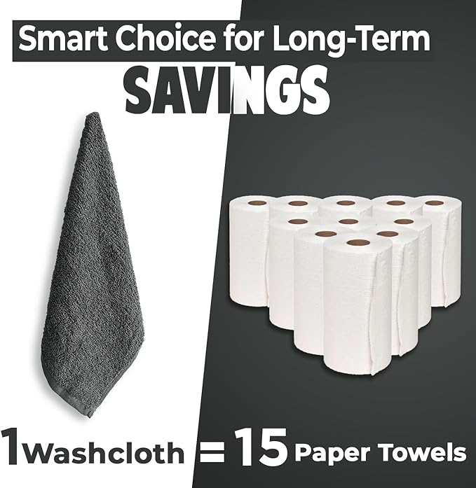 DAN RIVER 12 Pack Wash Cloths for Showering [12x12] - 100% Cotton Washcloths Premium Quality Flannel Face Cloths for Bathroom, Highly Absorbent and Soft Feel Wash Clothes, Grey