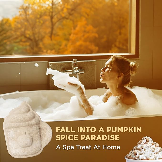 Pumpkin Spice Latte Bath Bomb for Women & Girls – Luxury Fall Bath Bombs (Giftable Packaging) - Natural & Relaxing Fall Gift - Vanilla, Cinnamon & Pumpkin Scented - Holiday Gift for Women