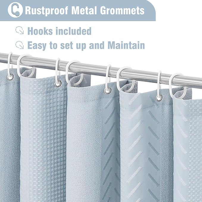 3D Embossed Pattern Shower Curtain, Simple and Chic Pattern Vintage Curtain for Bathroom, Waterproof Fabric Shower Curtains with Hooks, 36 W x 72 H, Fogblue