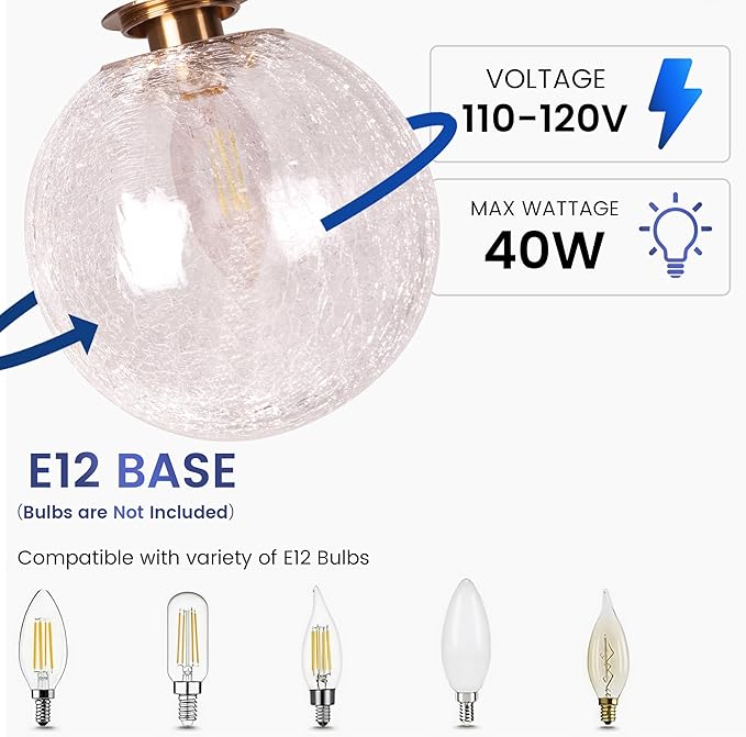 2-Light Bathroom Light Fixtures, Gold Bathroom Lights Over Mirror with Cracked Glass Globe Shade, Modern Vanity Lights for Bathroom Bedroom Living Room Hallway E12 Base(Bulbs Not Included)