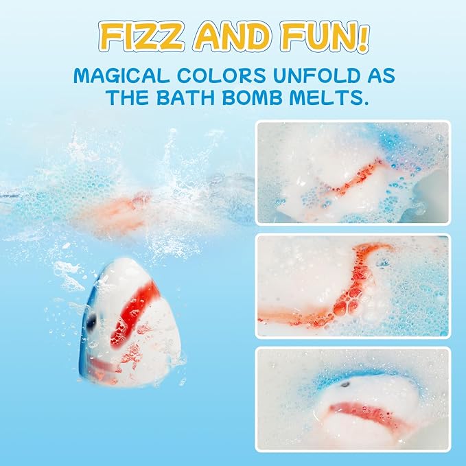 Shark Bath Bombs for Kids with Surprise Fishing Toy Set, 8 Fun Exploding Bath Balls & 9 Fishing Toys, Natural Handmade Organic Bubble Bath Fizzies, Ideal Birthday Holiday Christmas Gift for Boys Girls