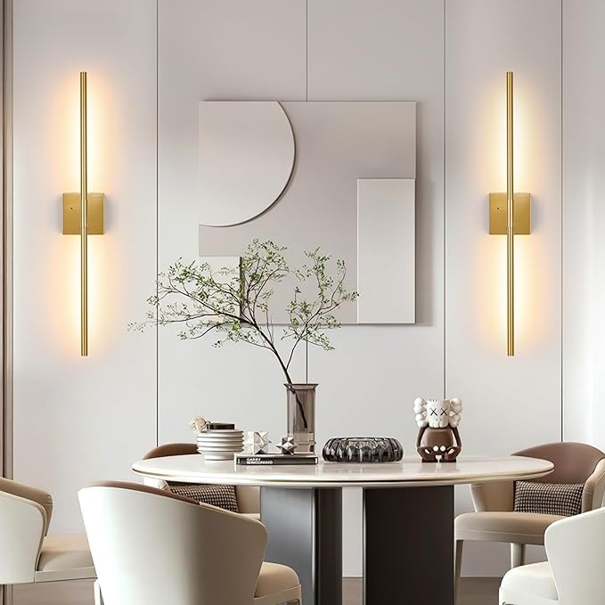 36 Inch Battery Operated Wall Sconces Set of 2, Dimmable Battery Wall Sconce with Remote Control, Gold LED Rechargeable Sconces, Modern Wireless Wall Lights for Bedroom, Living Room