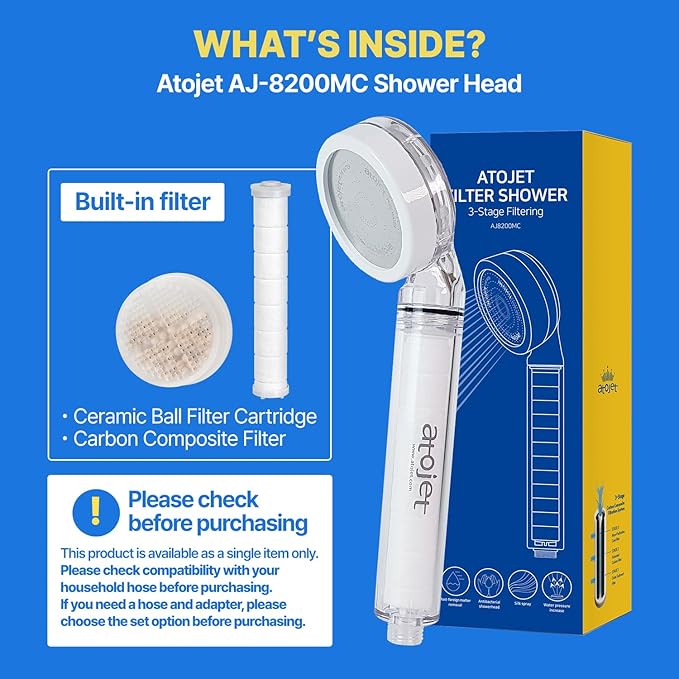 Filter Showerhead Inspired by Korea’s Beauty Culture – Pure Carbon Filters for Softer Skin & Smoother Hair | Carbon Composite Filter | Single Showerhead (AJ8200MC-SNG-1)