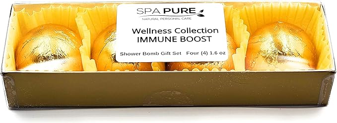 Spa Pure Immune Boost Aromatherapy Shower Steamers Bombs - Shower Bombs with Essential Oils – Unisex Bath Melts - Self Care and Relaxation Shower Steamer - Enjoy Spa at Home - (4 Count)