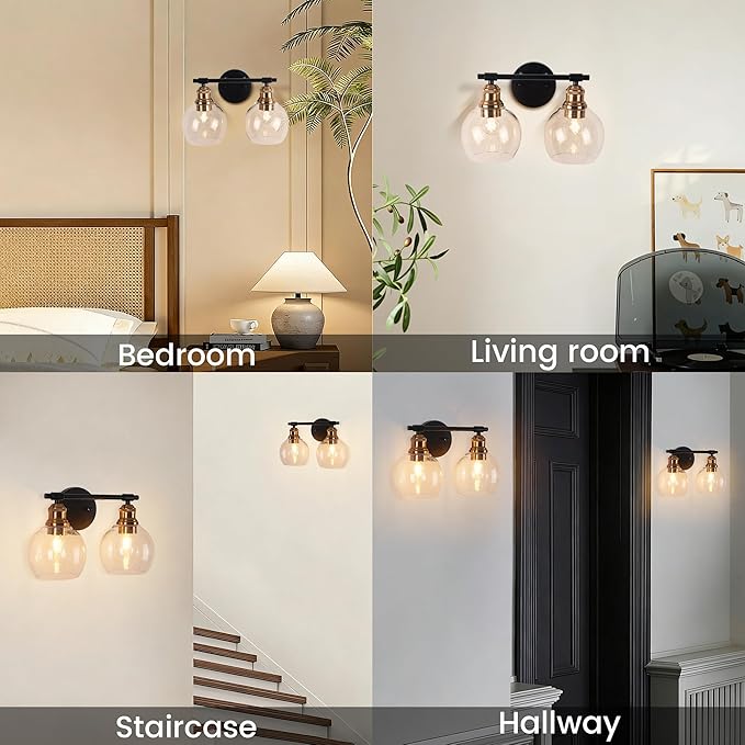 Bathroom Vanity Light Fixtures, 2-Light Bathroom Light Fixtures, Modern Bathroom Vanity Light Over Mirror with Seeded Glass Shade, Farmhouse Wall Sconces Lighting for Bedroom Hallway