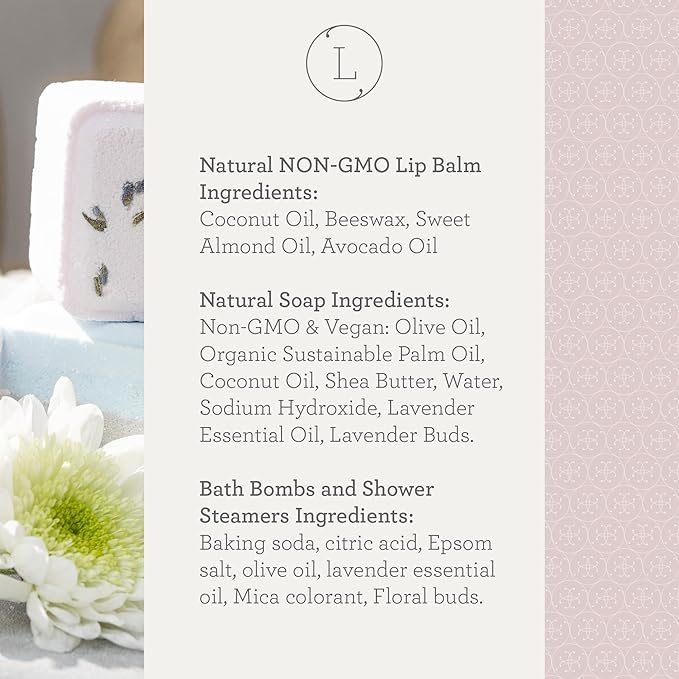 Lizush Luxury Spa Gifts for Women – 7 Piece Lavender Gift Set with Candle, Gift Baskets for Women, Body Care Set for Mom, Birthday Box, Relaxation & Self Care Spa Kit for Wife – Handmade in the USA