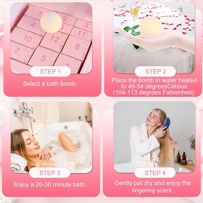 2025 Advent Calendar for Women, 12 Pcs Bath Salts & Shower Steamers Aromatherapy Gift Set, Christmas Countdown Box with Soothing Scents for Relaxation & Stress Relief (12 Pcs)