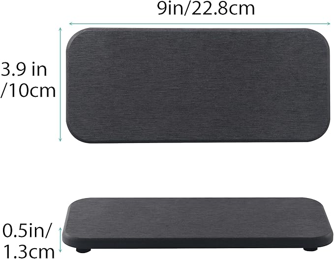 2 Pcs Water Absorbing Stone Trays, Kitchen/Bathroom Sink Soap Dish, Diatomite Tray Used for Hand Soap & Cosmetic Bottles in The Modern Home, 4" W x 9" L, Dark Gray