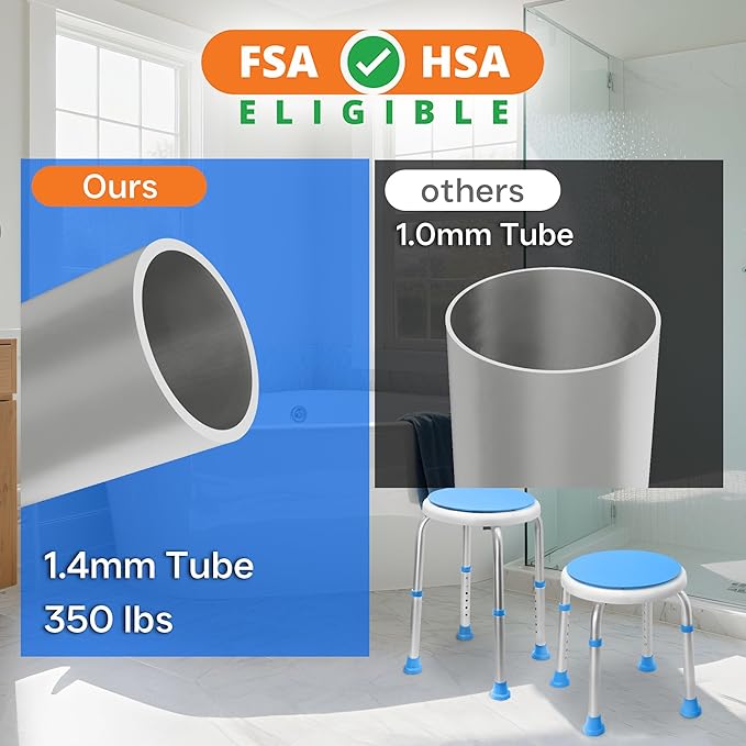 360° Swivel Shower Seat, FSA/HSA Eligible, 6-Height Adjustable Bath Stool with Non-Slip Seat & Rubber Tips, Easy Assembly, Ideal for Seniors, Handicap, Pregnant – 350 lbs Capacity