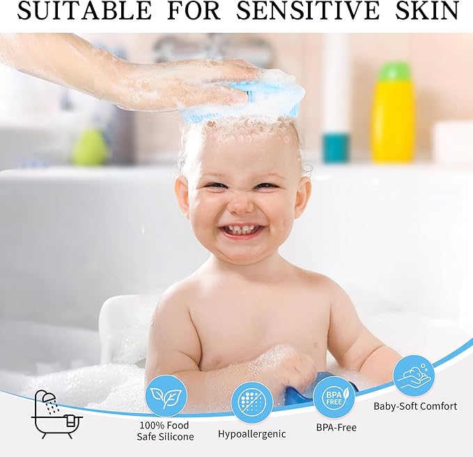 2 Pack Silicone Body Scrubber for Shower, Soft & Gentle Loofah Alternative for Sensitive Skin, Quick-Drying & Hygienic Body Wash Scrubber Brush for Women, Men & Kids (Blue & Pink)