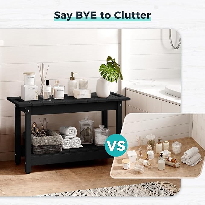 30" Shower Bench, Waterproof Poly Lumber Shower Stool for Shaving Legs, Shower Chair Seat Holds up to 400lbs, Bathroom Bench for Inside Shower, Non-Slip (Black)