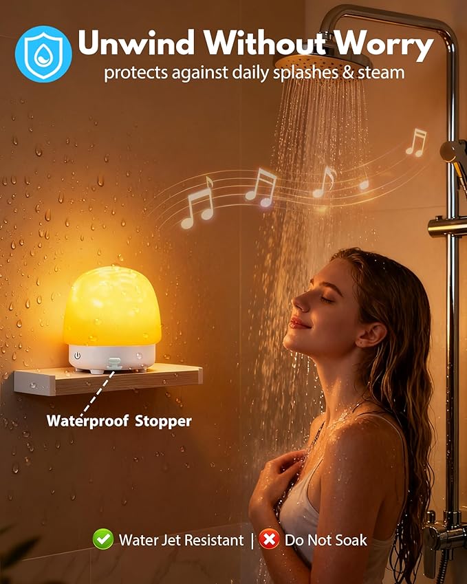 Spa-Like Shower Light with Bluetooth Speaker, Waterproof Shower Lamp with White Noise, 16 Colors Ocean Wave Projector Light with Remote & Touch Control, Lumena Lamps for Inside Shower Bathroom Bathtub