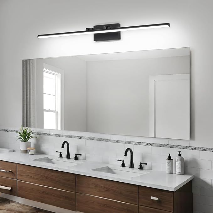40 Inch LED Bathroom Vanity Light (Cool White 6000K), Black Modern Bathroom Light Fixture Over Mirror, Vanity Light Bar with Angle Adjustable