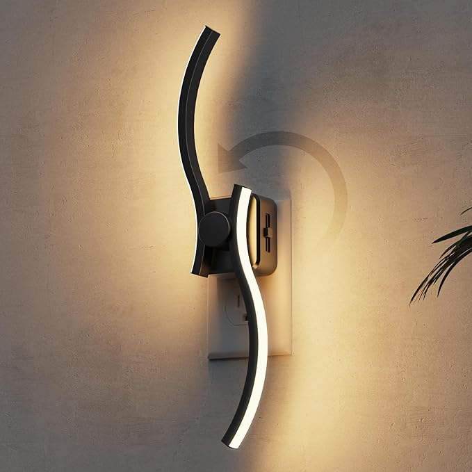 L LOHAS LED Night Light, 2 Pack Night Lights Plug into Wall, Modern Wall Sconces with Dusk to Dawn Sensor, Dimmable Wave Plug in Night Light, 3000K Soft White for Bedroom Living Room