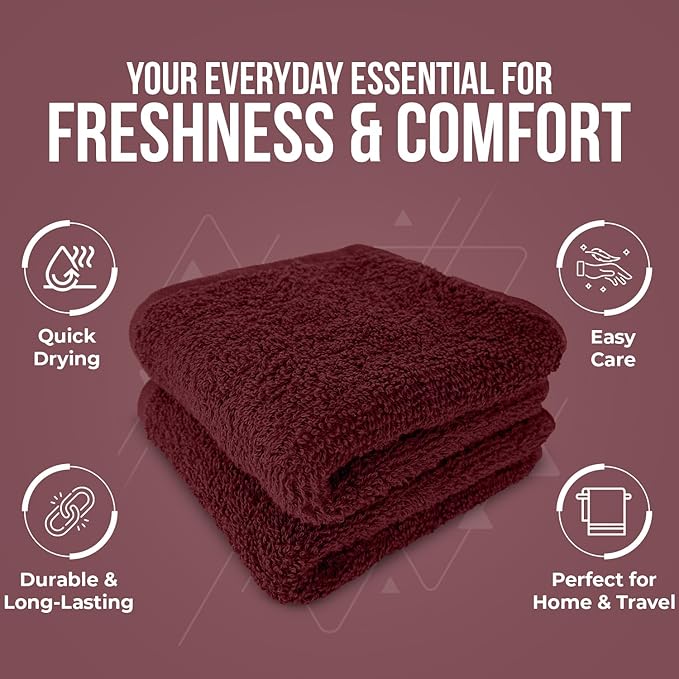 DAN RIVER 12 Pack Wash Cloths for Showering [12x12] - 100% Cotton Washcloths Premium Quality Flannel Face Cloths for Bathroom, Highly Absorbent and Soft Feel Wash Clothes, Pomegranate