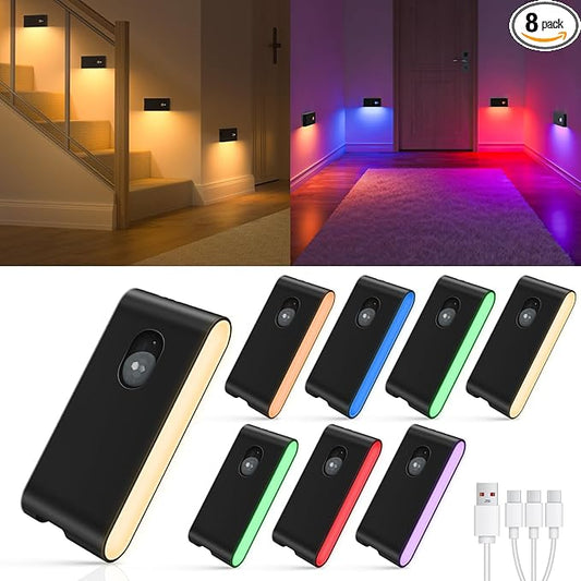 WILLED Rechargeable Motion Sensor Night Light,Stair Lights Indoor RGB & Warm White,Wireless Motion Sensor Lights Indoor for Stair,Bathroom,Hallway,Kitchen,Closet,Cabinet,Bedroom,Kids' Room