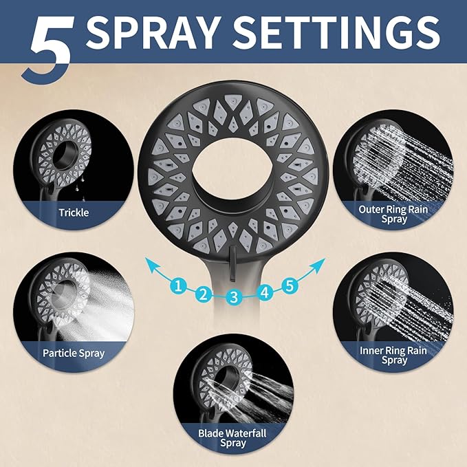 KAIYING Magnetic Rain Shower Head with Handheld Spray Combo, High Pressure Magnetix Dual Shower Head with 9 Spray Modes, Bathroom Big Modern Waterfall Showerhead with 5 Settings (Matte Black)