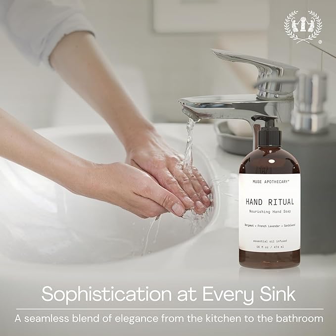 Muse Apothecary Hand Ritual - Aromatic and Nourishing Hand Soap, Infused with Aromatherapy Essential Oils - USDA Certified Biobased - 16 oz, Tonka Bean + Amber + Warm Cedarwood