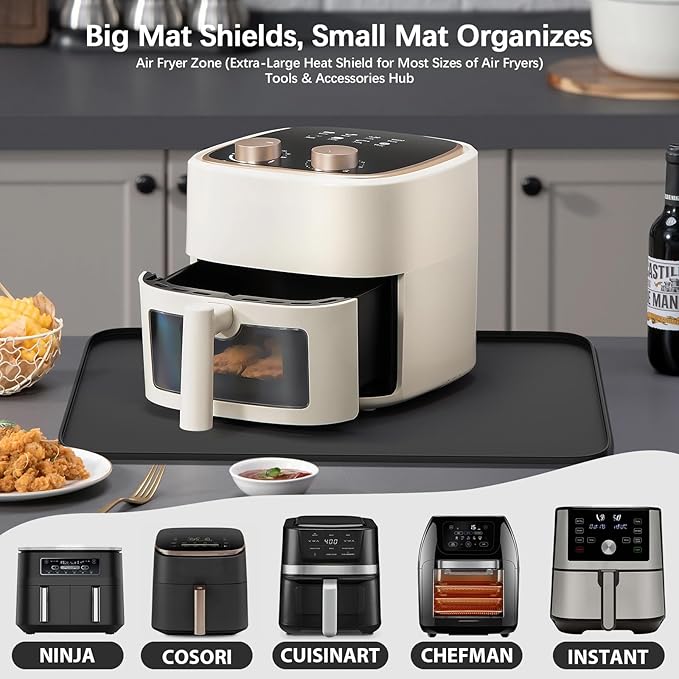 2-in-1 Silicone Heat Resistant Mats for Countertop, Air Fryer Mat Set with Detachable Holder Pad, Countertop Protector Mat for for Microwave/Oven,Compatible with Ninja/Cosori/Chefman/Toshiba