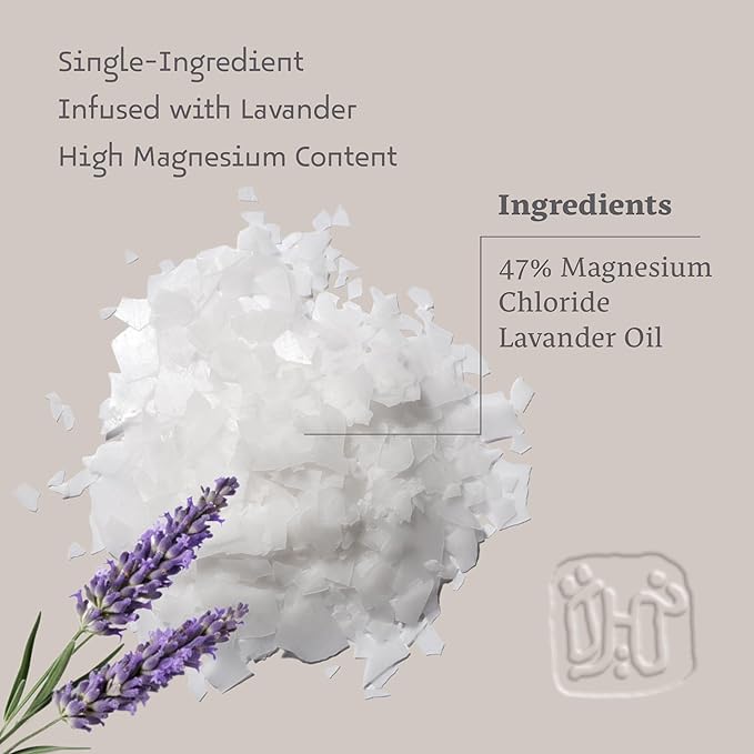 Dead Sea Magnesium Flake Bath Soak - 100% Pure Magnesium Chloride Flakes w/Lavender Infused Essential Oil (2.2 lb Bulk)