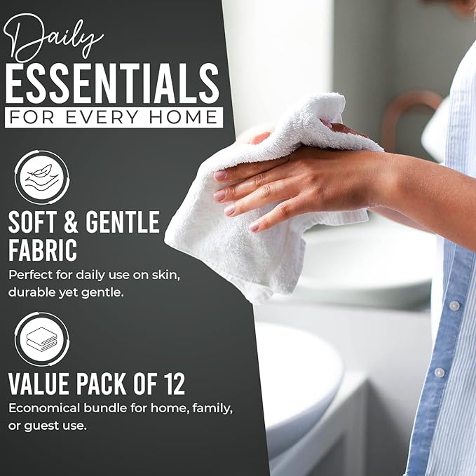 DAN RIVER 12 Pack Wash Cloths for Showering [12x12] - 100% Cotton Washcloths Premium Quality Flannel Face Cloths for Bathroom, Highly Absorbent and Soft Feel Wash Clothes, Grey