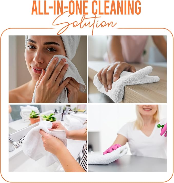 DAN RIVER 24 Pack Wash Cloths for Showering [12x12] - 100% Cotton Washcloths Premium Quality Flannel Face Cloths for Bathroom, Highly Absorbent and Soft Feel Wash Clothes, Orange