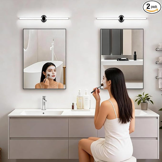 Bathroom Lighting Fixtures Over Mirror: 20 Inch Rotatable Bathroom Vanity Light ETL Listed - Modern Black Vanity Lighting Fixtures 5700K Cool White 2100LM 24W IP44 - LED Vanity Light Dimmable, 2 Pack