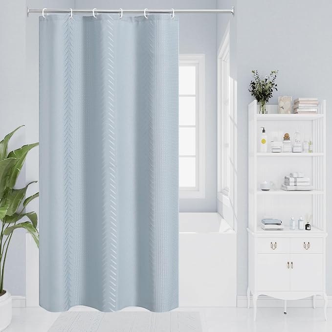 3D Embossed Pattern Shower Curtain, Simple and Chic Pattern Vintage Curtain for Bathroom, Waterproof Fabric Shower Curtains with Hooks, 36 W x 72 H, Fogblue