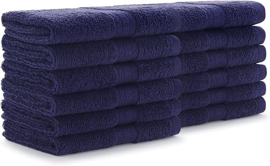 Arkwright True Color Solid Wash Cloths - Soft 100% Cotton Washcloths 12 Pack - Lightweight 475 GSM, Absorbent & Quick Dry for Face and Body, 12 x 12 in, Navy