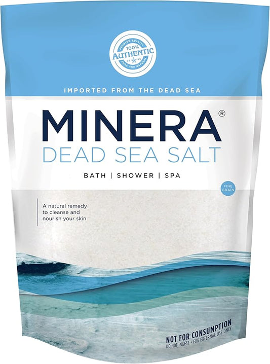 Minera Fine Grain Dead Sea Salt for Bath & Soaking – 2 lbs, Fast-Dissolving, 100% Pure & Natural, Unscented, Skin-Nourishing Sea Salt