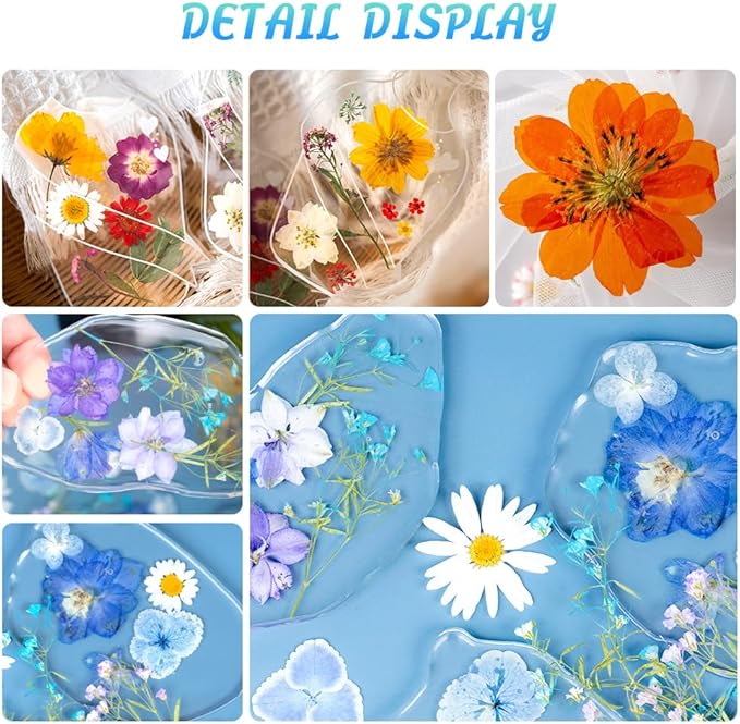 130Pcs Colorful Harmony Dried Pressed Flowers for Resin, Real Pressed Flowers Dry Leaves Bulk Natural Herbs Kit for Scrapbooking DIY Art Crafts, Epoxy Jewelry, Candle, Soap Making, Nails Decor