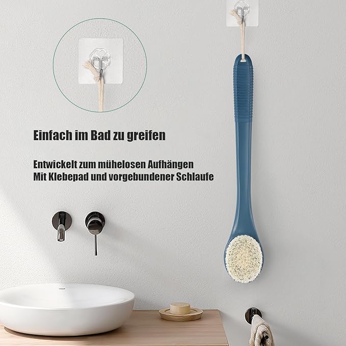 17-Inch Back Scrubber for Shower, Anti-Slip Exfoliating Body Brush for Bath, Gentle Back Brush for Shower for Men, and Women, Cleaning Skin for Smooth, Glowing Skin (Blue)