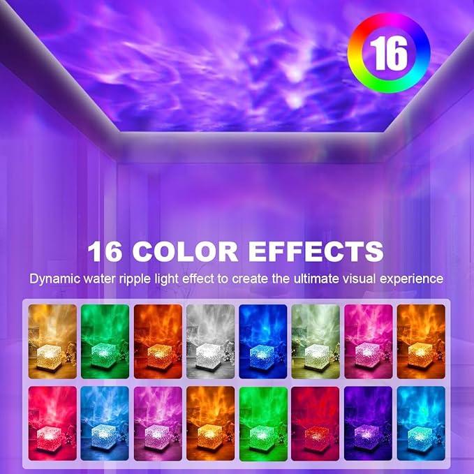 Ocean Wave Projector Light,Northern Lights Aurora Projector Light,16 Colors Gradual Rotating Flame Water Lamp，Cube Night Light with Remote Control for Living Room Bedroom, Decor Hotel, etc