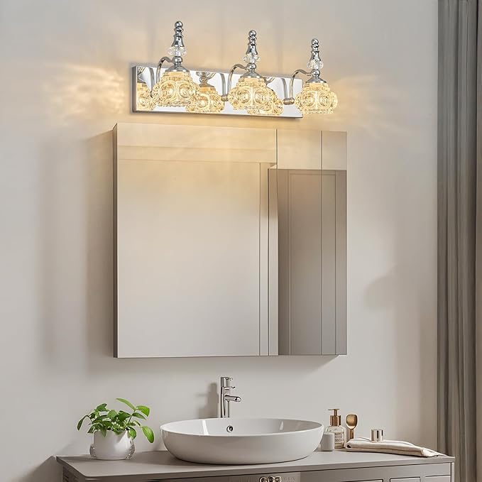 3-Light Vintage Bathroom Vanity Light Fixture Industrial Chrome with Glass Shade Vanity Light Fixtures Over Mirror Glass Bathroom Vanity Lighting Fixtures G9 Bulb Wall Lights