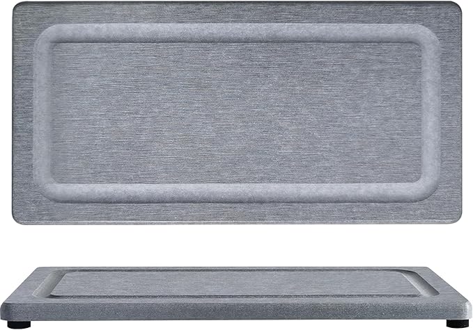 2 PCS Water Absorbing Stone Trays for Bathroom Sink & Kitchen Counter, Fast-Drying Diatomite Sink Coasters, Vanity Tray, Hand Soap Holder with Anti-Skid Pads (9.5" x 4.7" Gray)