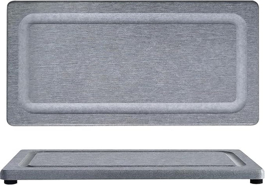 2 PCS Water Absorbing Stone Trays for Bathroom Sink & Kitchen Counter, Fast-Drying Diatomite Sink Coasters, Vanity Tray, Hand Soap Holder with Anti-Skid Pads (9.5" x 4.7" Gray)