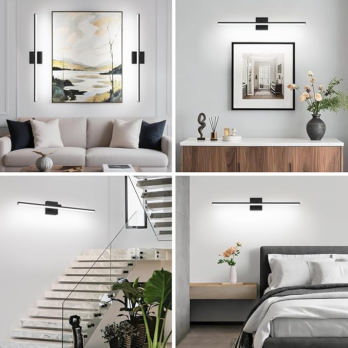 32 Inch LED Bathroom Vanity Light (Cool White 6000K), Black Modern Bathroom Light Fixture Over Mirror, Vanity Light Bar with Angle Adjustable
