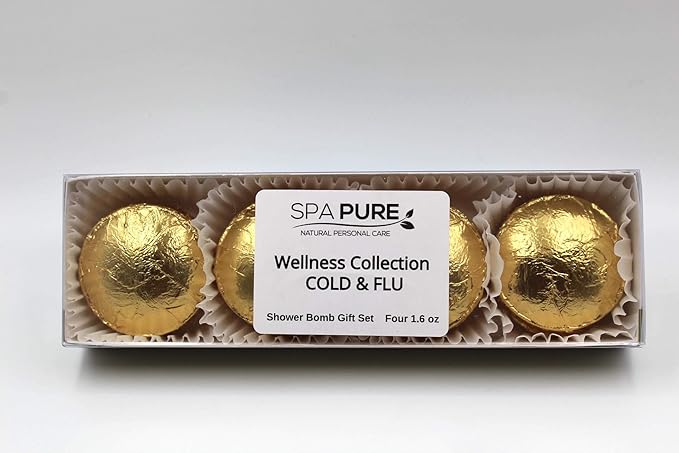 SPAPURE Wellness Collection EUCALYPTUS/LEMON MENTHOL: Aromatherapy Fizzing Shower Bombs (4 Count) Pack of 1.