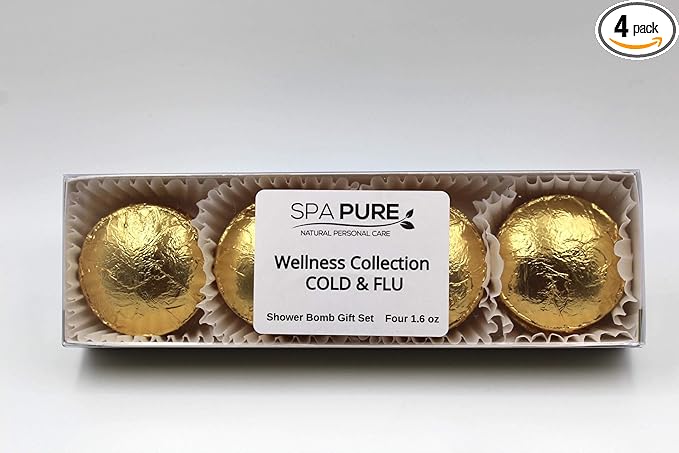 SPAPURE Wellness Collection EUCALYPTUS/LEMON MENTHOL: Aromatherapy Fizzing Shower Bombs (4 Count) Pack of 1.