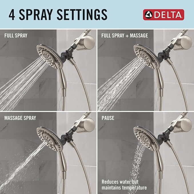 Delta 7SF110B Clarifi Shower Filter Attachment Kit with In2ition 2-in-1 Shower Head and Hand Shower - SpotShield Brushed Nickel