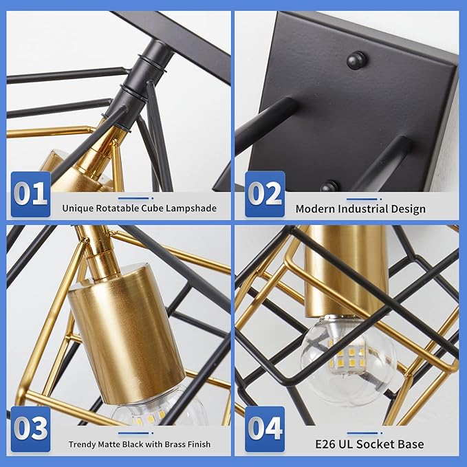 Bathroom Vanity Light with 2 Bulbs Bathroom Light Fixtures Over Mirror with 2 Rotatable Cube Shades Modern Wall Mounted Matte Black