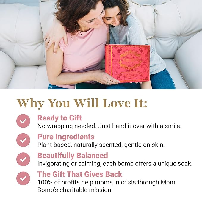 Mom Bomb Bath Bomb Gift Set (4) – Mistletoe Kisses, Peppermint Cocoa, Fireside Dreams & Warm Apples – Essential Oils, Plant-Based Scents – Made in USA – Gift for Women