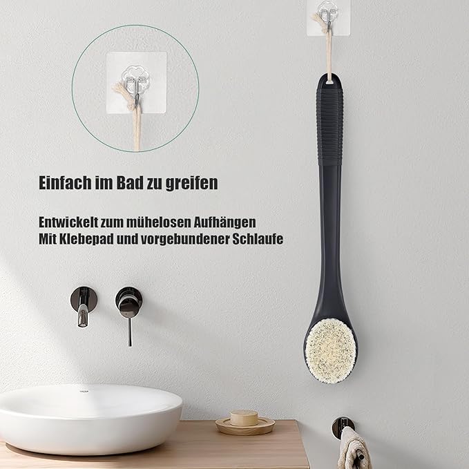17-Inch Back Scrubber for Shower, Anti-Slip Exfoliating Body Brush for Bath, Gentle Back Brush for Shower for Men, and Women, Cleaning Skin for Smooth, Glowing Skin (Black)