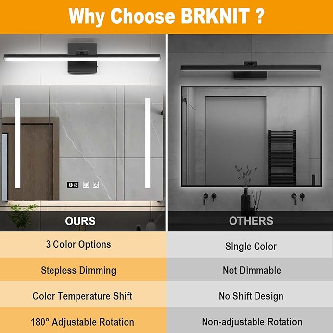 32 Inch LED Bathroom Vanity Light (3000K/4000K/6000K, Dimmable), Black Modern Bathroom Light Fixture Over Mirror, Vanity Light Bar for Bathroom with Angle Adjustable