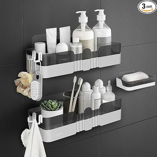 2-Pack Shower Caddy, Separable Shower Organizer with Soap Dish and Hooks, No Drilling Double Layer Shower Shelf, Used for Bathroom and Kitchen (Black)