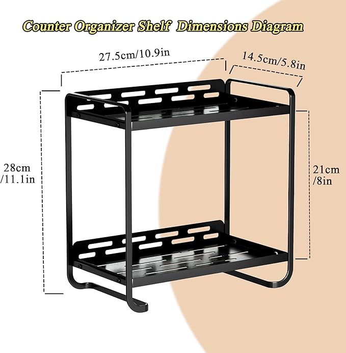 2-Tier Black Carbon Steel Bathroom Counter Organizer - Skincare Cosmetic Display Tray for Perfume, Makeup，Bathroom, Vanity Storage - Modern Countertop Organizer and Vanity Decor