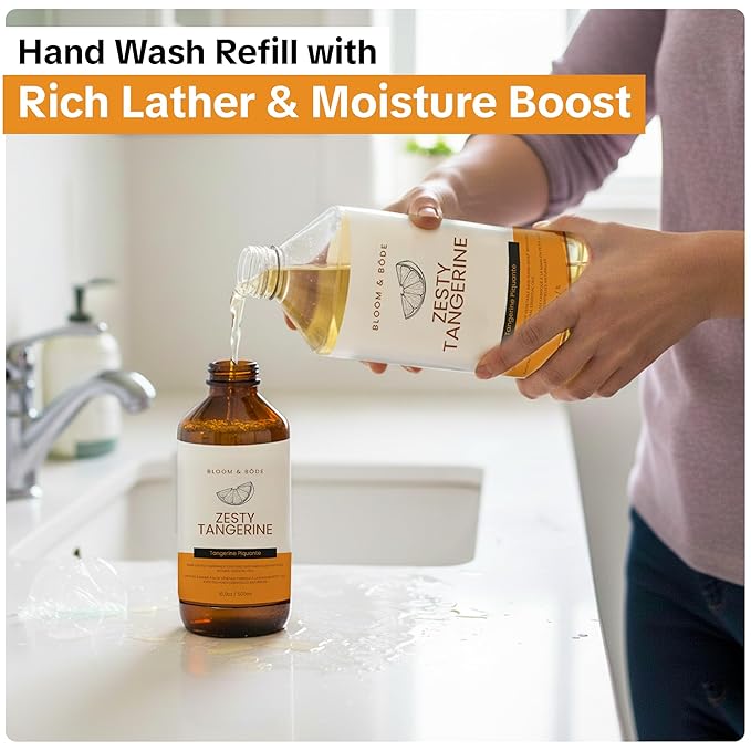 Luxury Liquid Hand Soap Refill - Natural Scented Hand Wash - Gentle Hand Soap with Essential Oils & Aloe Vera - Moisturizing Handwash for Bathroom and Kitchen - Zesty Tangerine Scent, 33.8 fl oz