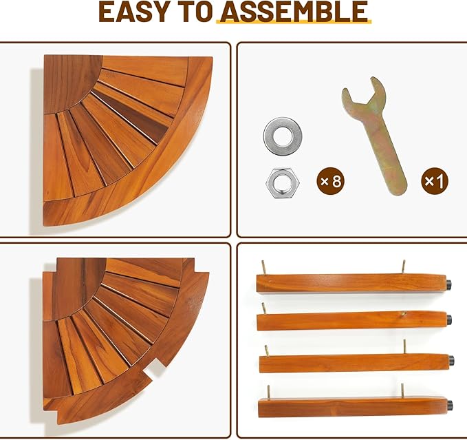 18" Premium Teak Corner Shower Bench with Shelf, Solid Teak Shower Stool, Durable Waterproof Wooden Seat for Inside Shower, Teak Wood Bench for Bathroom, Indoor & Outdoor Use